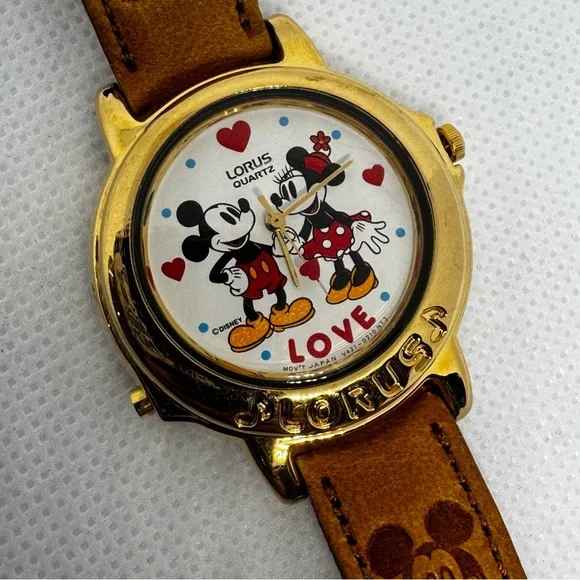 VINTAGE LORUS MICKEY & MINNIE MOUSE Disney "LOVE" Musical Watch - Picture 4 of 8